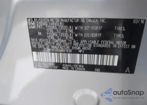 2016 Toyota Rav4 Le из США, поврежденный, VIN 2T3BFREV6GW461838